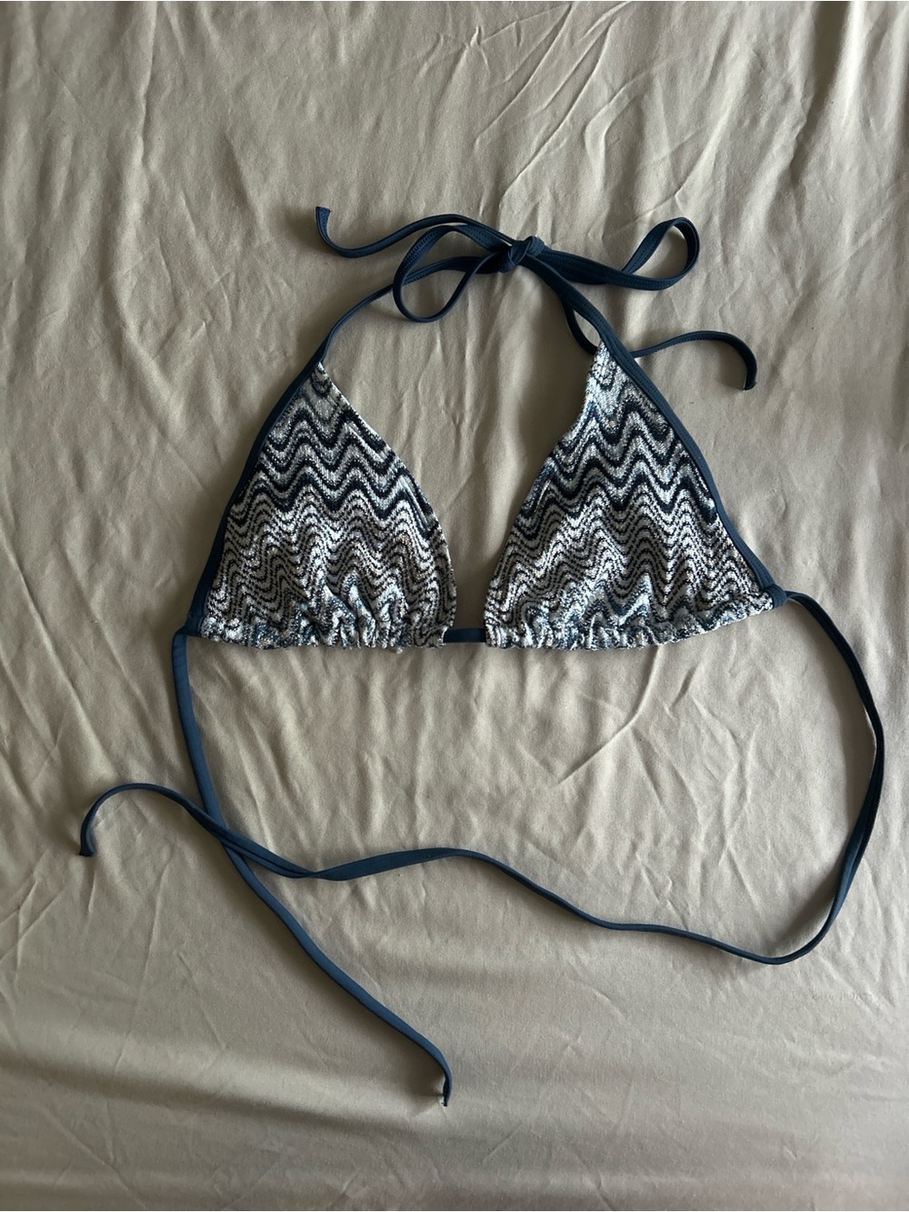 H&M Navy and White Chevron Triangle Bikini Top with Solid Trim
